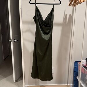 Lulus Elegant Olive Green Satin A line Midi Dress
